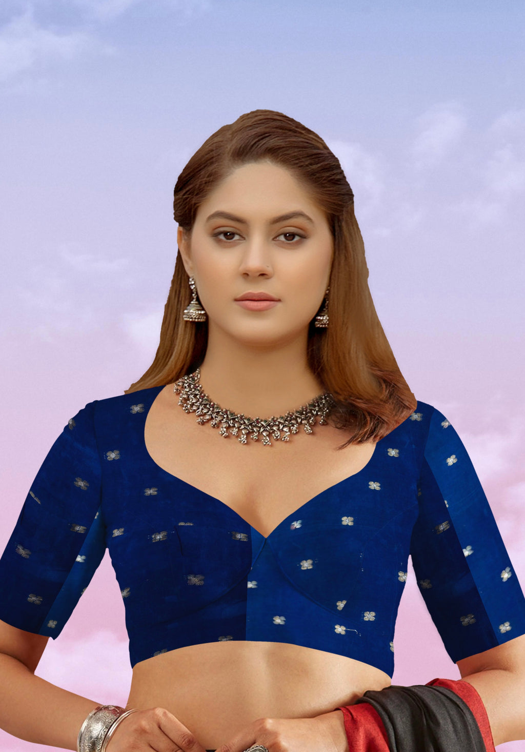 Mustard Weaving Silk Saree with Butta Design & Blue Contrast Pallu