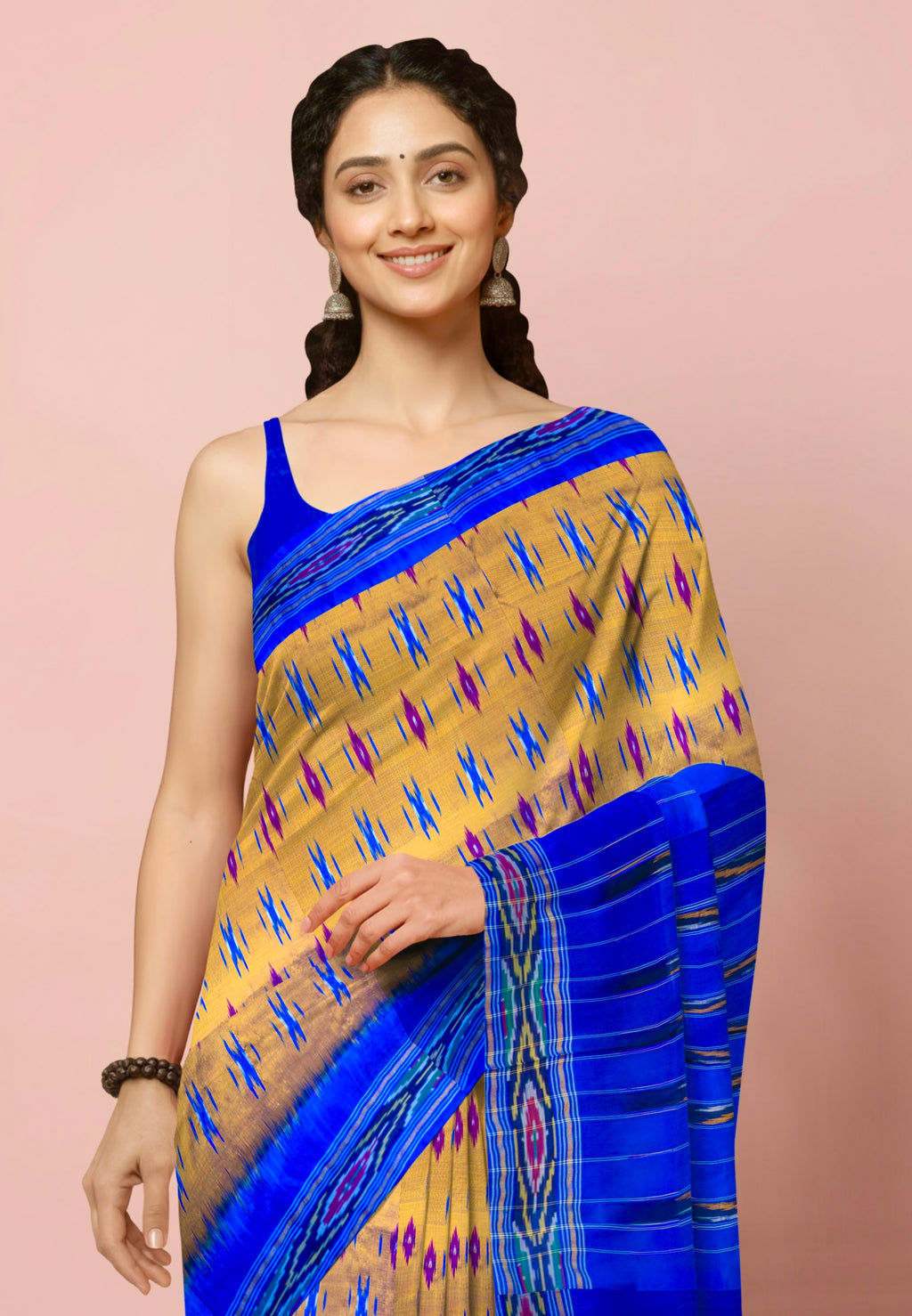 Pure Pochampally weaving silk saree in orange without Blouse