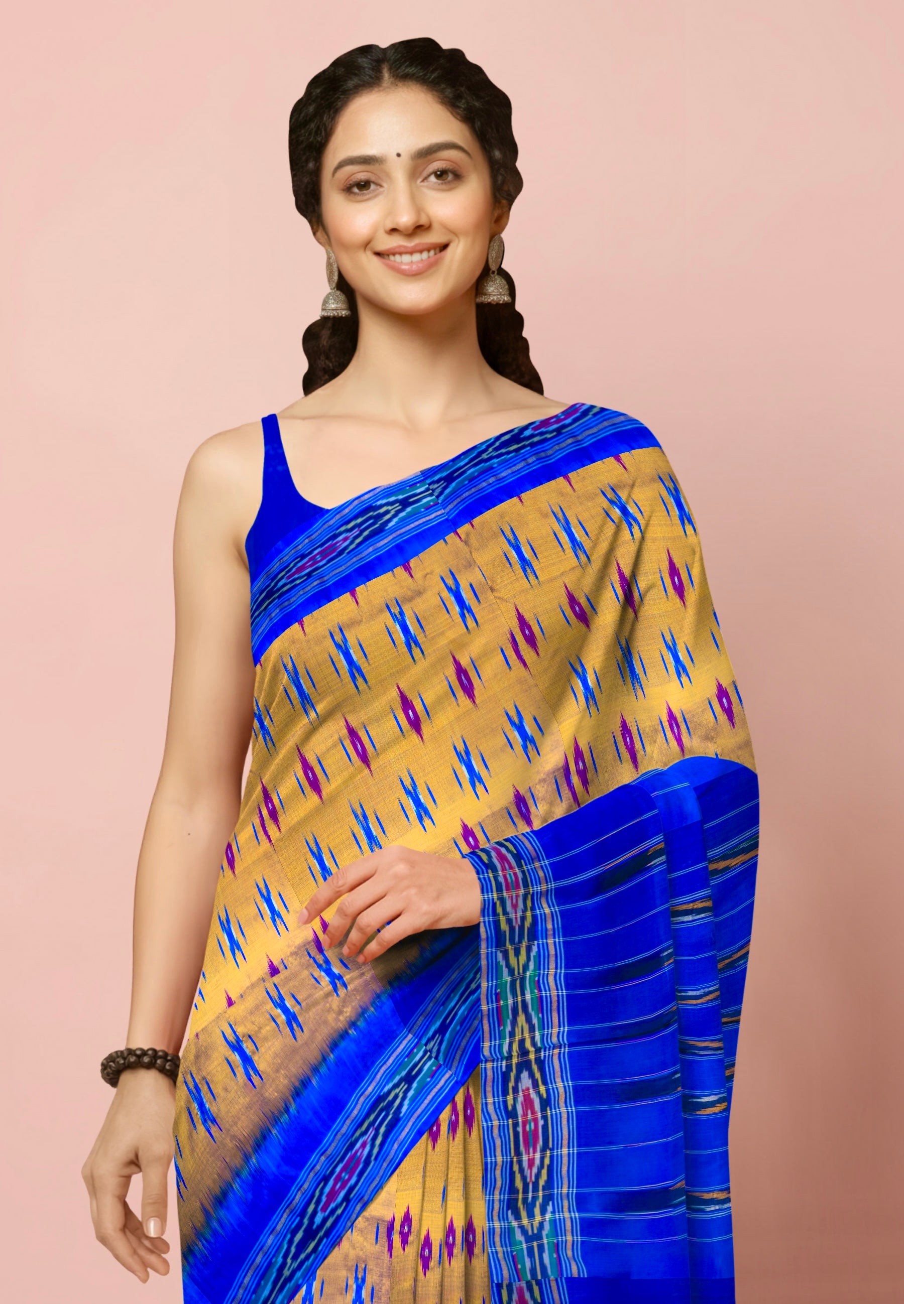Pure Pochampally weaving silk saree in orange without Blouse