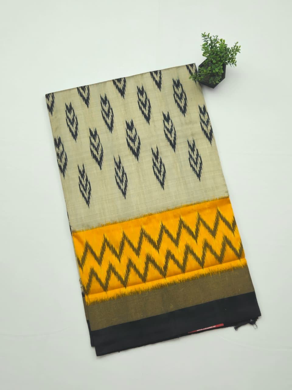 Pure Pochampally silk saree in grey with contrast Blouse