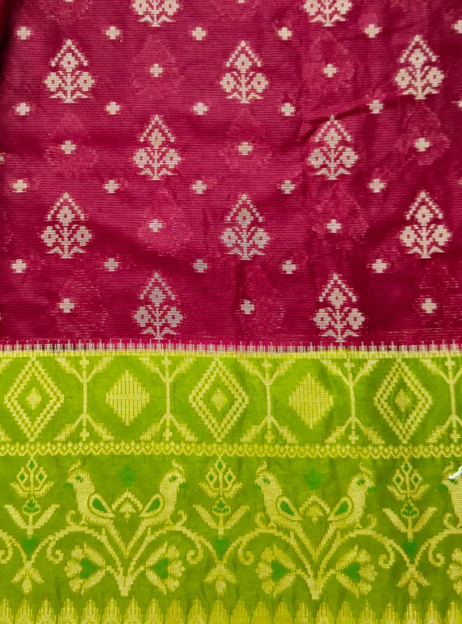 Chocolaty Pochampally weaving silk saree with designer pallu and blouse