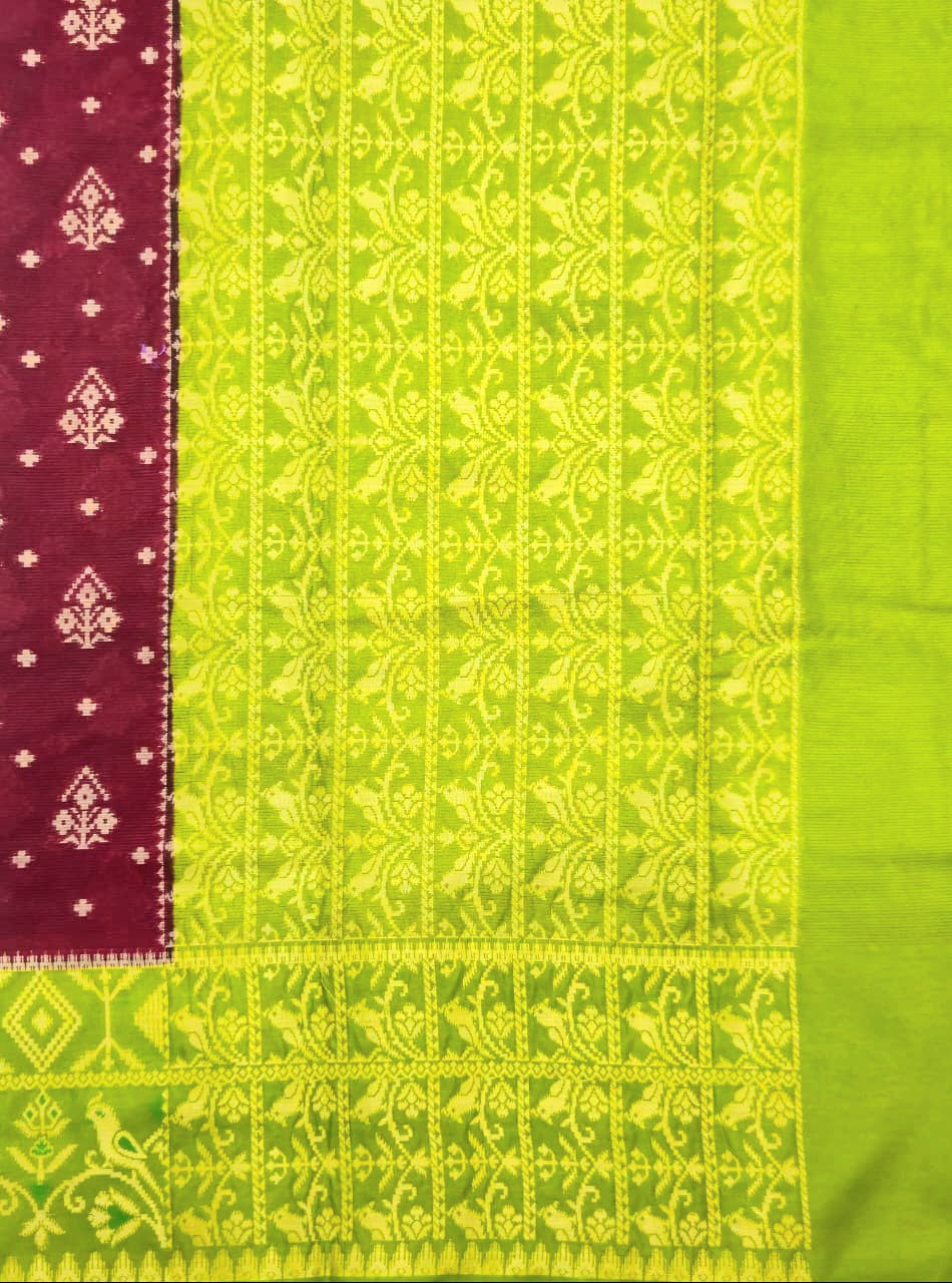 Chocolaty Pochampally weaving silk saree with designer pallu and blouse