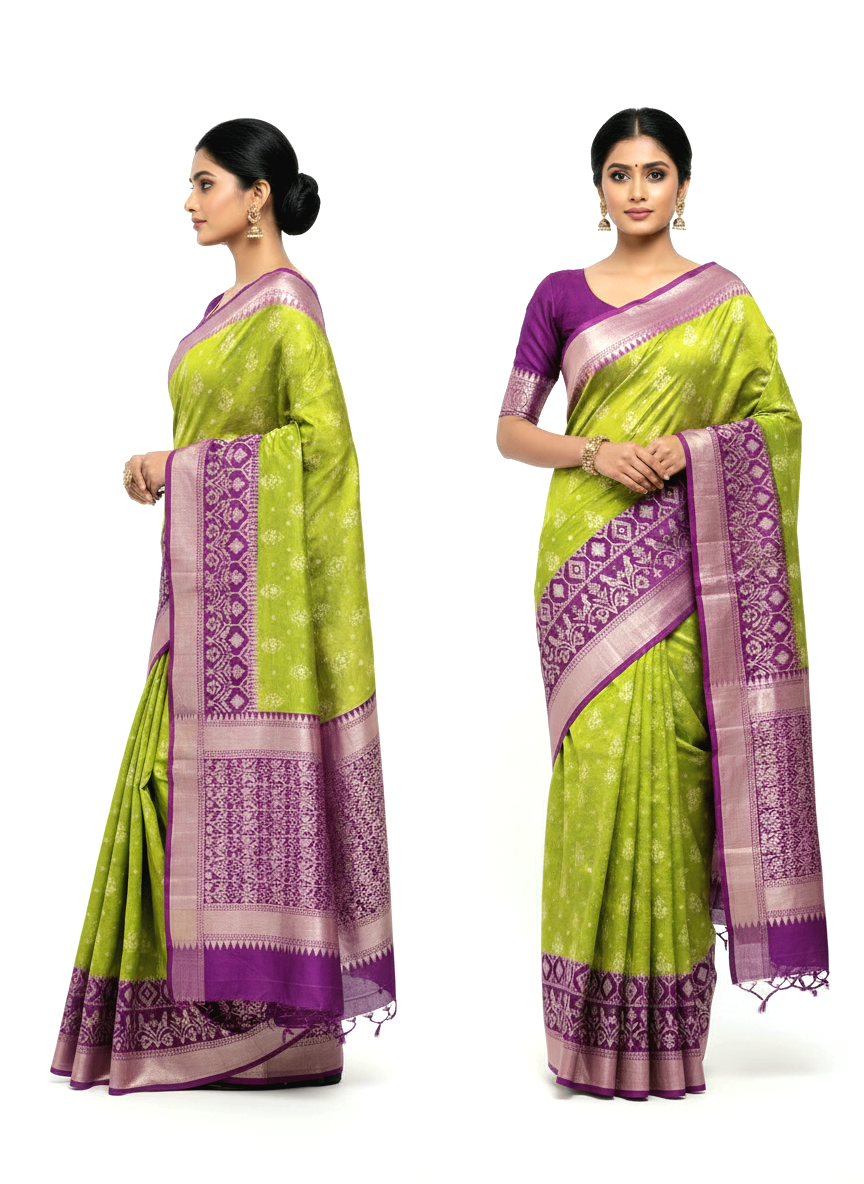 Emerald green pochampally weaving silk saree with designer pallu and blouse