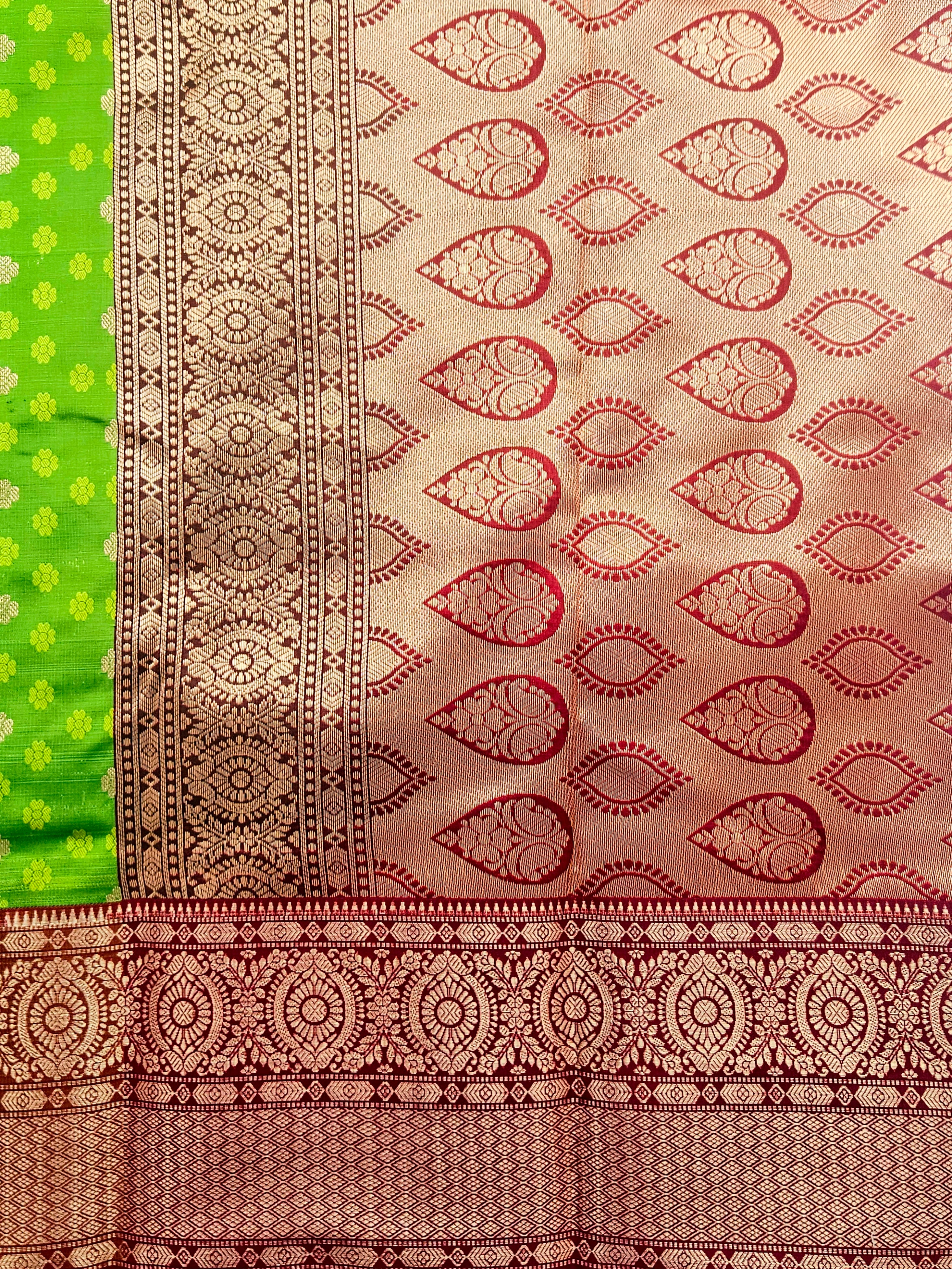 Kanchivaram golden weave saree in light green color with pattu border