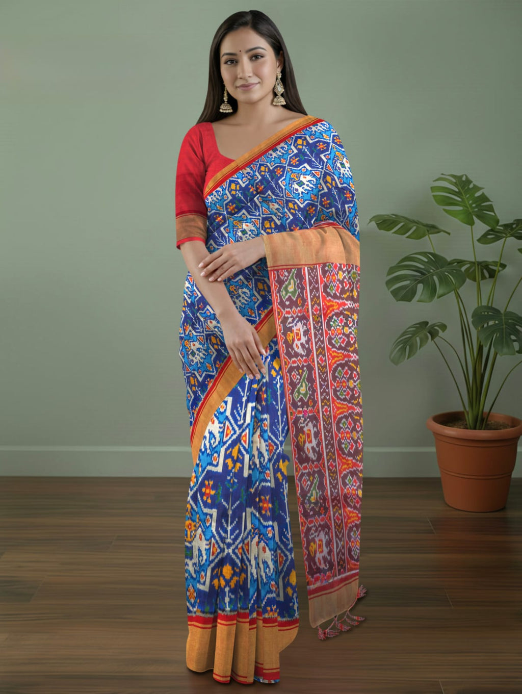 Pure Pochampally elephant Ikkat saree in Royal Blue